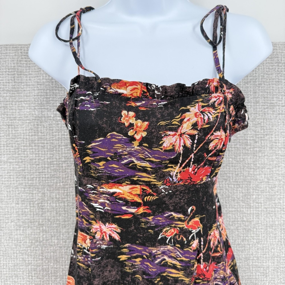 Free People Dress Womens 4 Black Flamingo Tropical Linen Maxi Strappy Open‎ Back - Picture 3 of 15
